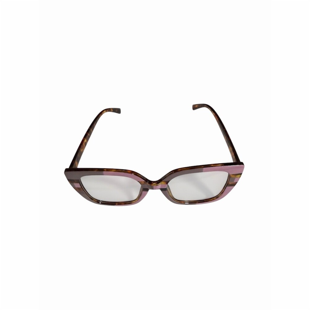 Oversized Square Cat-Eye Fashion Glasses Pink/Mauve Tortoise Stripe - Picture 6 of 16